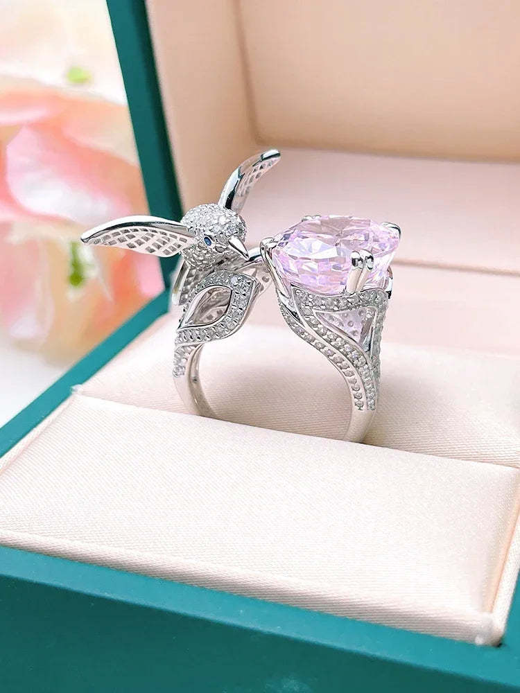 Versatile Bird Pink Round Cut Moissanite Diamonds 18k White Gold Plated Engagement Ring-Mix MIx Style