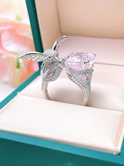 Versatile Bird Pink Round Cut Moissanite Diamonds 18k White Gold Plated Engagement Ring-Mix MIx Style