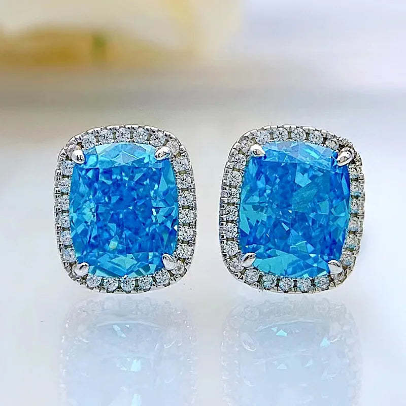 Pink - Green - Blue Classic Trendy Radiant Cut Moissanite Diamond 3ct Elegant 18k White Gold Plated Stud Earrings | Mix Mix Style