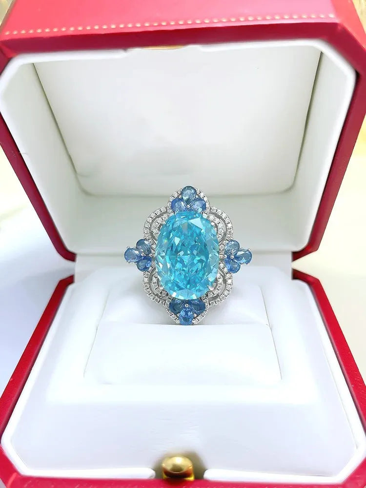 Sea Blue Luxury Marquise Cut Diamond Diamond Temperament Retro 18k White Gold Plated Engagement Ring | Mix Mix Style-Mix MIx Style