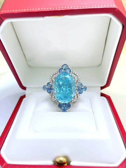 Sea Blue Luxury Marquise Cut Diamond Diamond Temperament Retro 18k White Gold Plated Engagement Ring | Mix Mix Style-Mix MIx Style