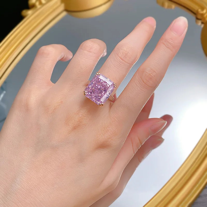 Solitaire Purple Dazzling Radiant Cut Lab Drown Diamond 8ct 18k White Gold Plated Luxurious Engagement Ring | Mix Mix Style