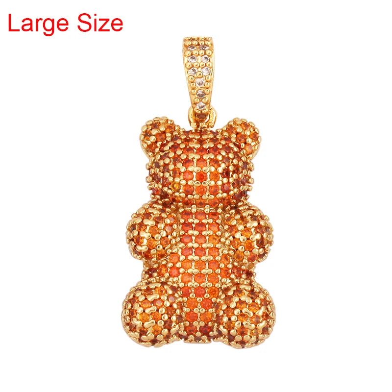 Luxury Fine Inlaid Rainbow Cubic Zironia Charm Pendant,Cute Bear Jewelry Necklace Bracelet Making Wholesale Supplies M85