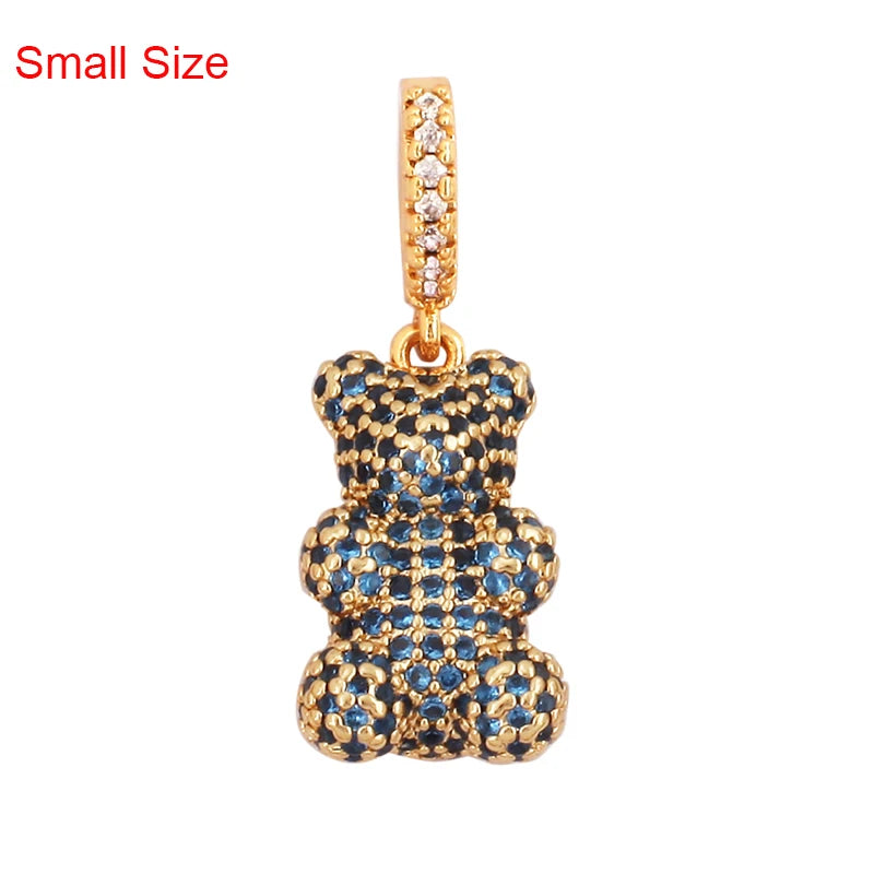 Luxury Fine Inlaid Rainbow Cubic Zironia Charm Pendant,Cute Bear Jewelry Necklace Bracelet Making Wholesale Supplies M85