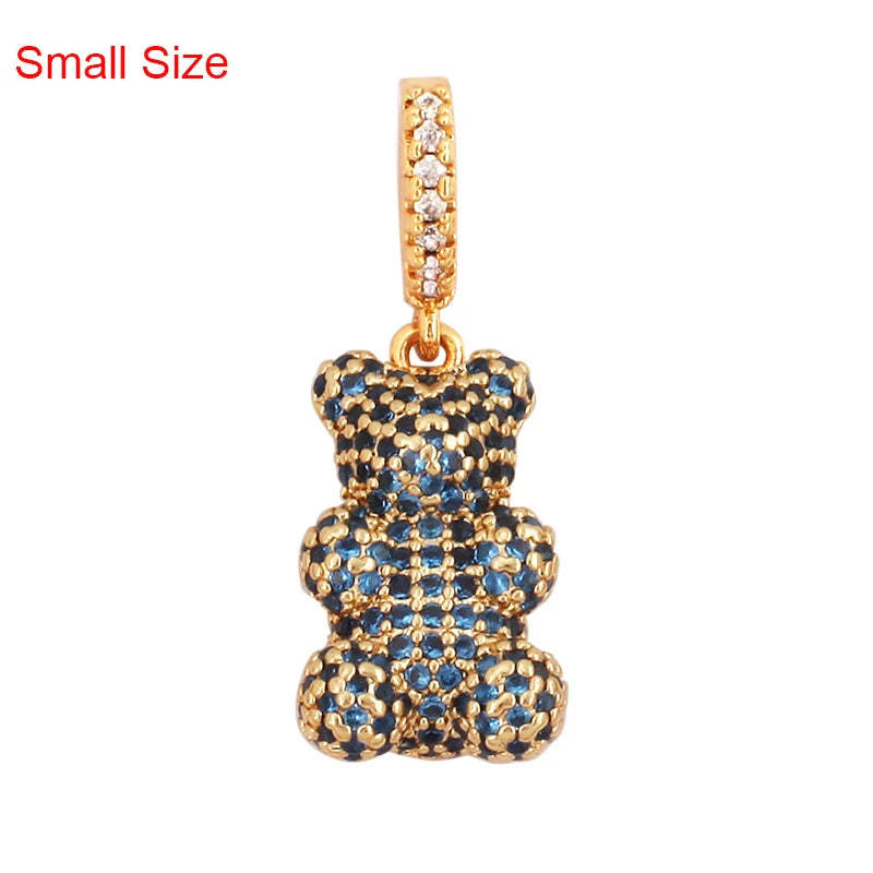 Luxury Fine Inlaid Rainbow Cubic Zironia Charm Pendant,Cute Bear Jewelry Necklace Bracelet Making Wholesale Supplies M85