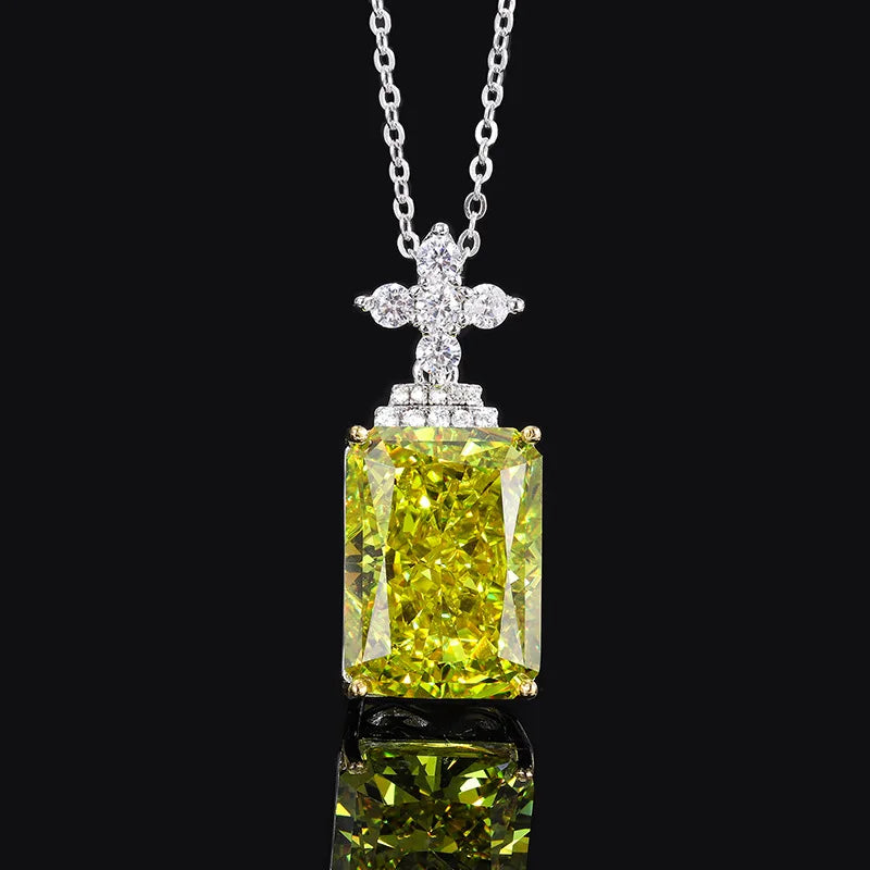 Dazzle Green Diamond Radiant Brilliant Cut Wealthy Eternity Pendant 18k White Gold Plated Necklace | Mix Mix Style-Mix MIx Style