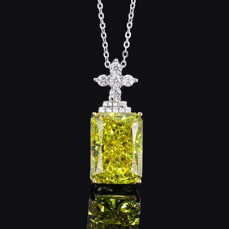 Dazzle Green Diamond Radiant Brilliant Cut Wealthy Eternity Pendant 18k White Gold Plated Necklace | Mix Mix Style-Mix MIx Style