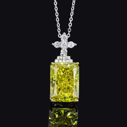 Dazzle Green Diamond Radiant Brilliant Cut Wealthy Eternity Pendant 18k White Gold Plated Necklace | Mix Mix Style-Mix MIx Style