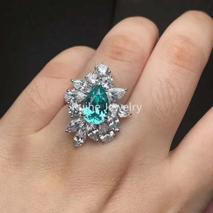 Sea Blue & White Fashion Pear Cut Moissanite Diamonds 5.33ct 18k White Gold Plated Engagement Ring  | Mix Mix Style-Mix MIx Style