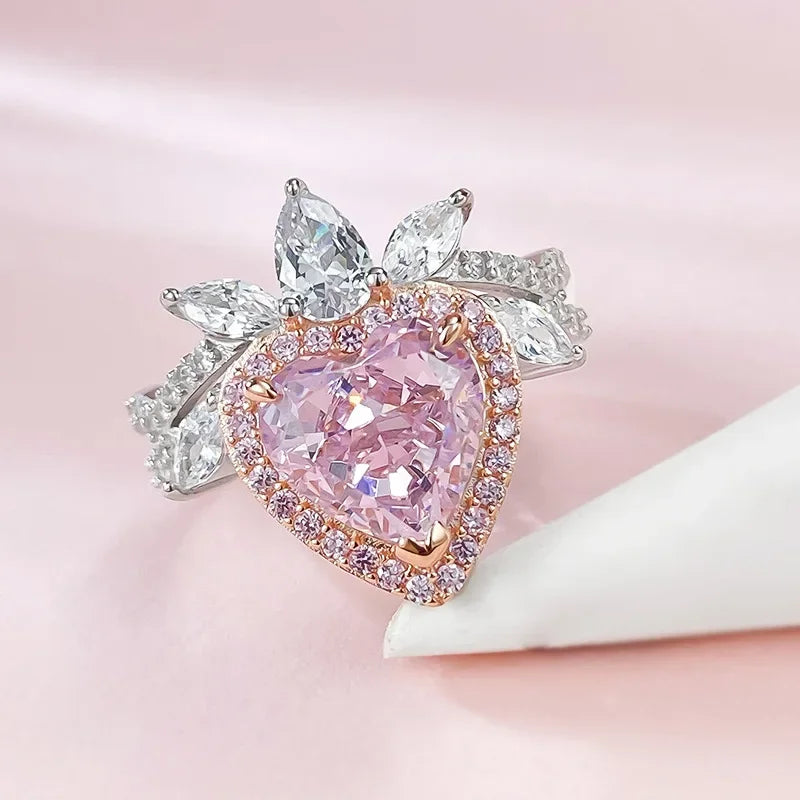 Heart Queen Diamond Ring Romantic Pink Moissanite Diamond Ring Wedding Rings Bridal Engagement Jewelry Mix Mix Style [Hot Seller]-Mix MIx Style