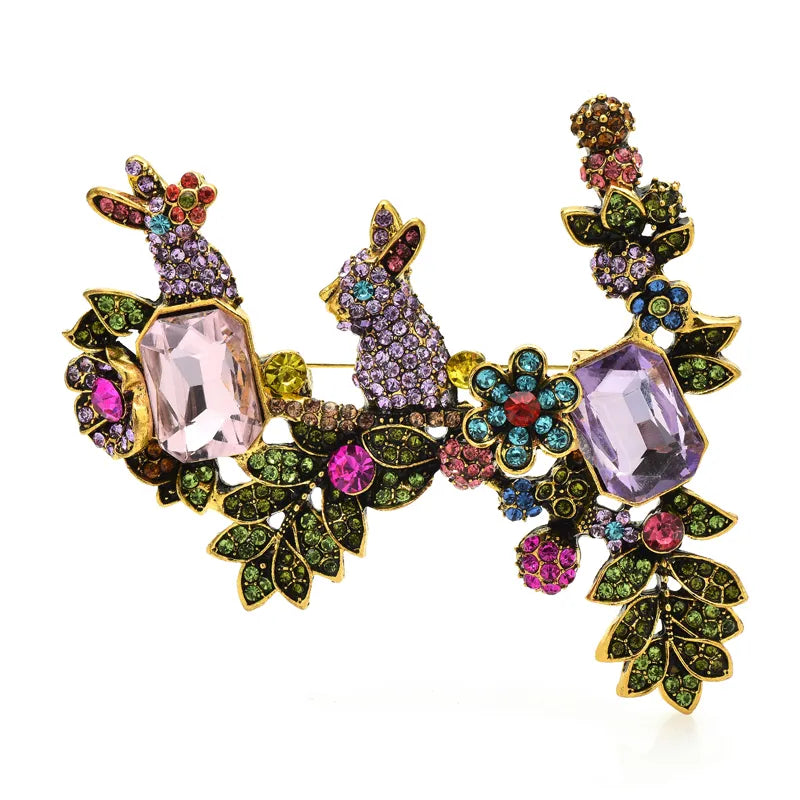 Vintage Original Colorful Diamonds MultiColor Gold Plated rabbit pin brooch | Mix Mix Style [Hot Seller]-Mix MIx Style