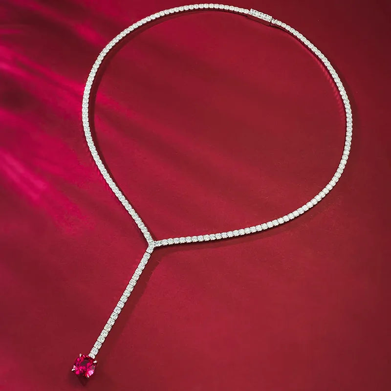 Charm Ruby Diamond Chocker Necklace 100% Real 925 Sterling Silver Wedding Pendants Necklaces For Women Bridal Promise Jewelry-Mix MIx Style