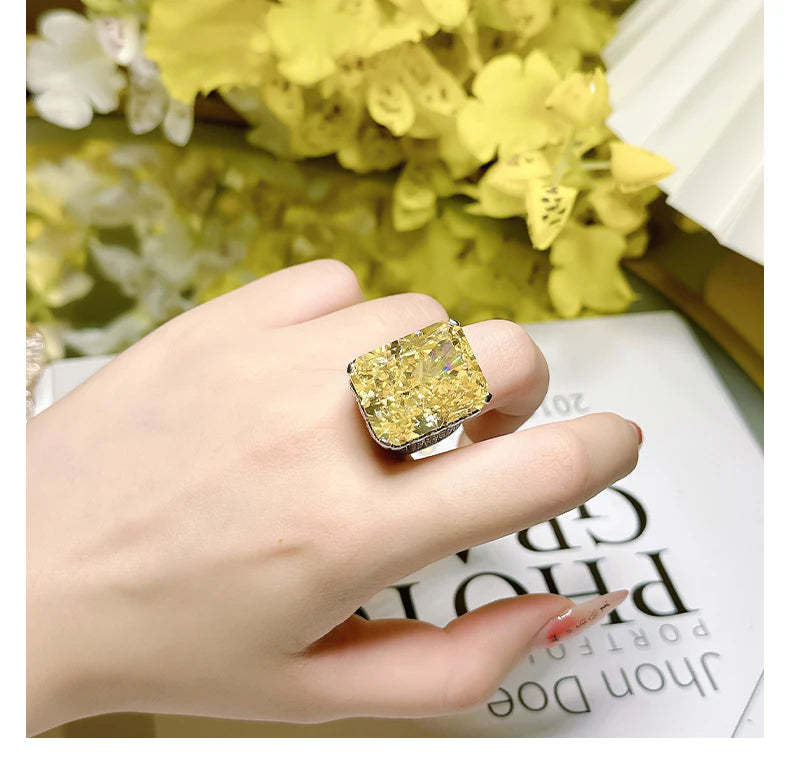 Deep Blue/Yellow Luxury Radiant Cut Moissanite Diamond 30ct 18k White Gold Plated Ring Fine Engagement Ring | Mix Mix Style-Mix MIx Style