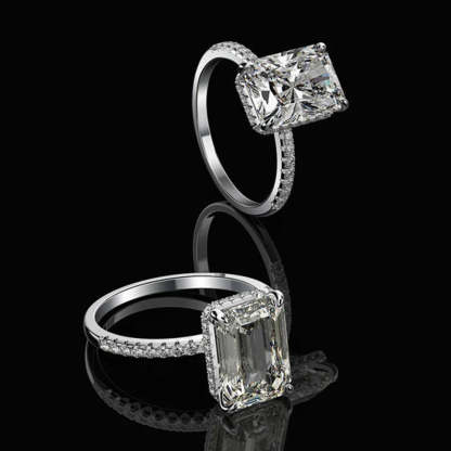 Dainty White Radiant Cut Moissanite Diamonds 18k White Vermeil Gold Luxury Engagement Ring | Mix Mix Style-Mix MIx Style