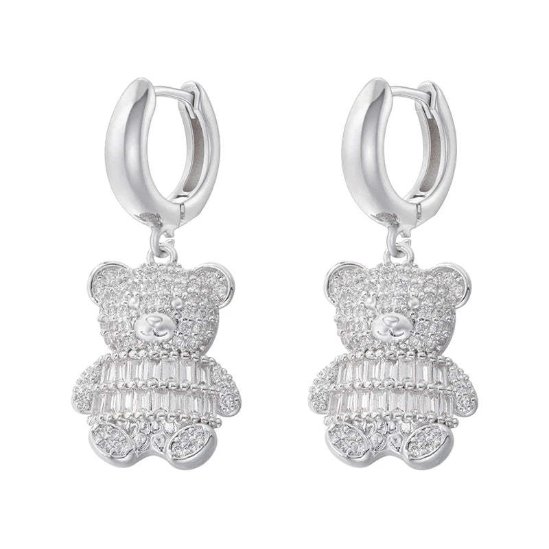 ZHUKOU Cute Bear drop earrings Rainbow cubic zirconia small hoop earrings Enamel drip oil Bear women earrings wholesale VE1141