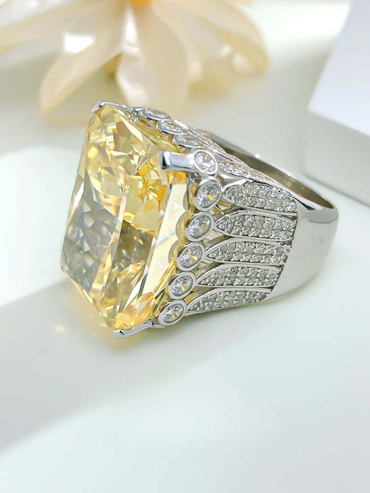 Deep Blue/Yellow Luxury Radiant Cut Moissanite Diamond 30ct 18k White Gold Plated Ring Fine Engagement Ring | Mix Mix Style-Mix MIx Style