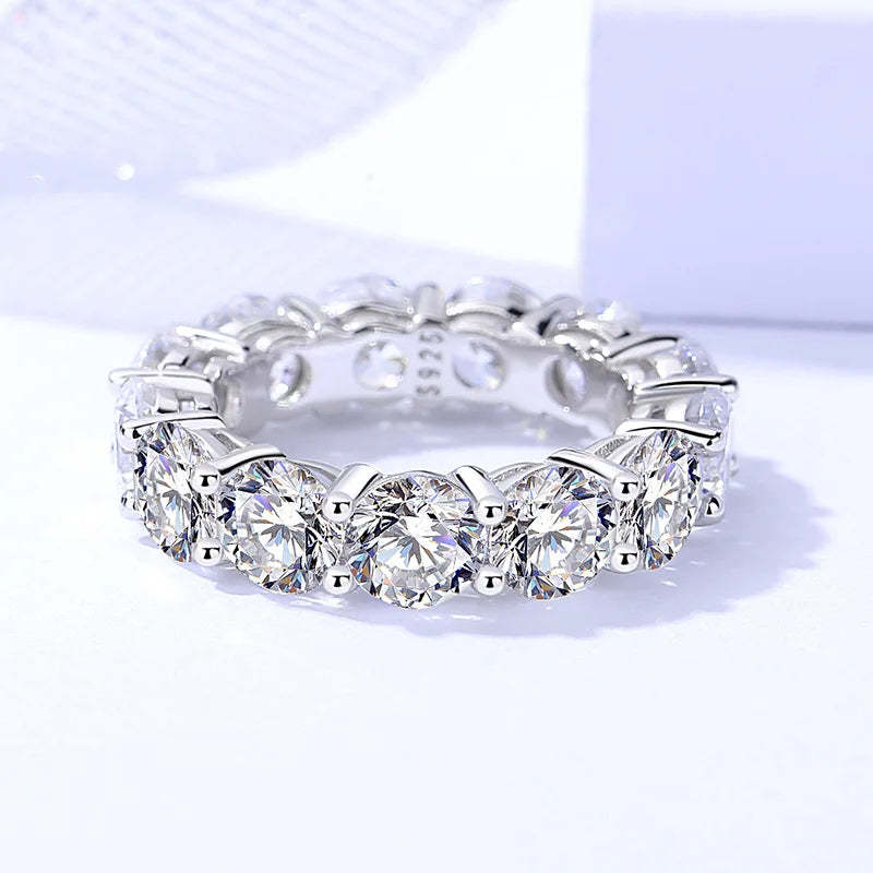 White Row Round Cut Diamond Versatile 18k White Gold Plated Wedding Band Ring | Mix Mix Style-Mix MIx Style