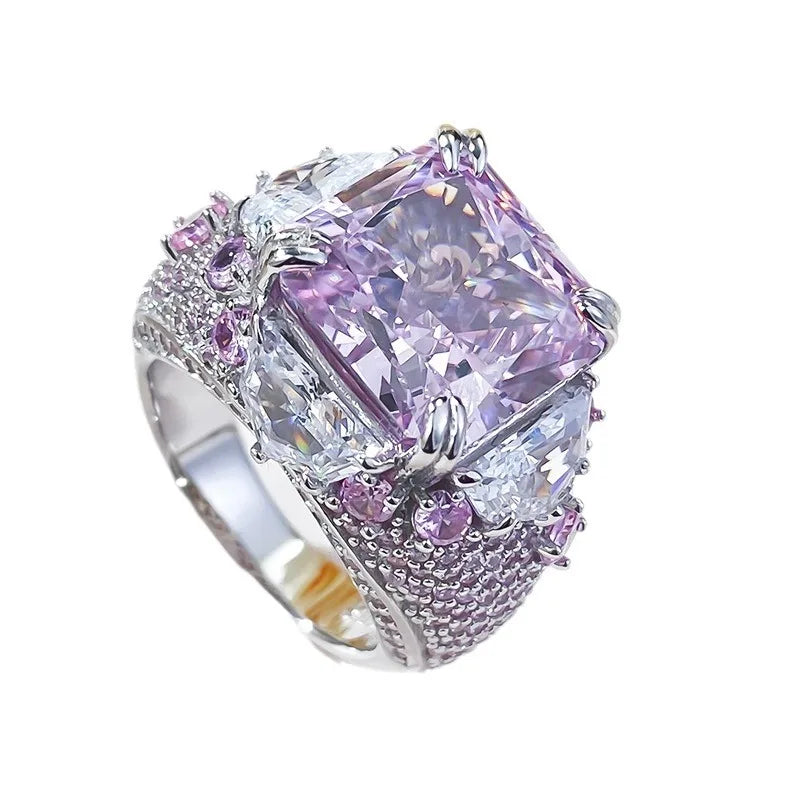 Purple Big Cushion Cut Moissanite Diamond 18k White Gold Plated Engagement Ring-Mix MIx Style