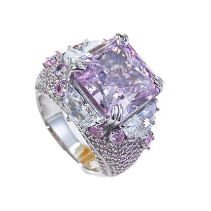 Purple Big Cushion Cut Moissanite Diamond 18k White Gold Plated Engagement Ring-Mix MIx Style