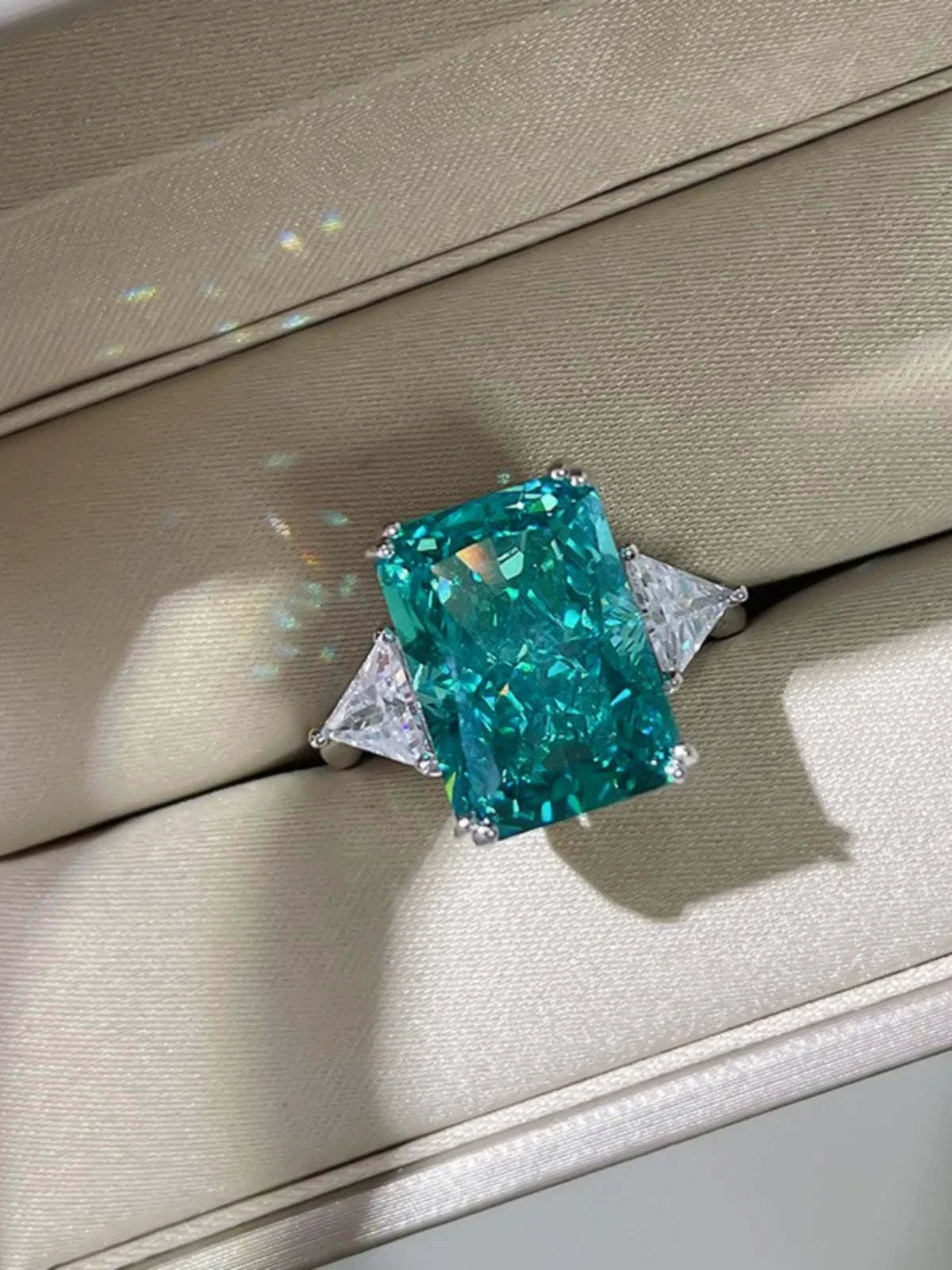 Blue Radiant Cut Moissanite Diamonds 18k White Gold Wedding Solitarie Engagement Ring | Mix Mix Style-Mix MIx Style