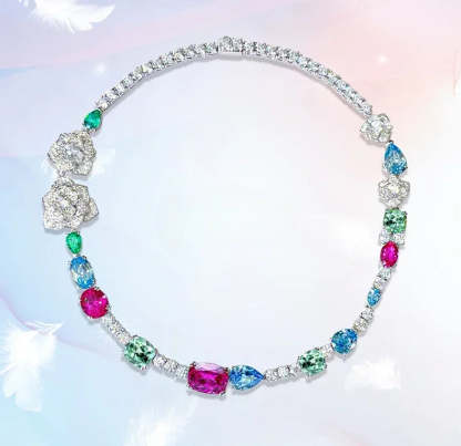 Fashionable Flower Multicolor Candy Diamonds 18k White Gold Necklace | Mix Mix Style-Mix MIx Style