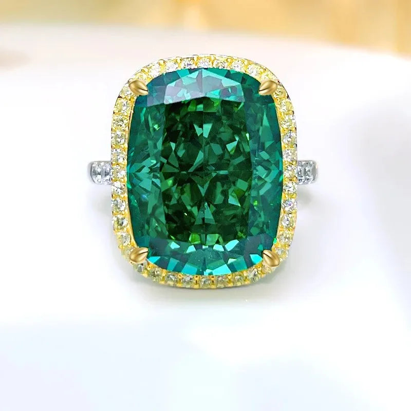 Glam Green Radiant Cut Moissanite Diamonds 18k White Gold Eleagnt Engagement Ring | Mix Mix Style-Mix MIx Style