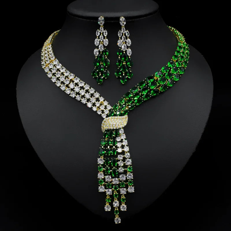 Elegant Lab Emerald Cut Diamond 18K White Gold Plated Earring & Necklace Set | Mix Mix Style-Mix MIx Style