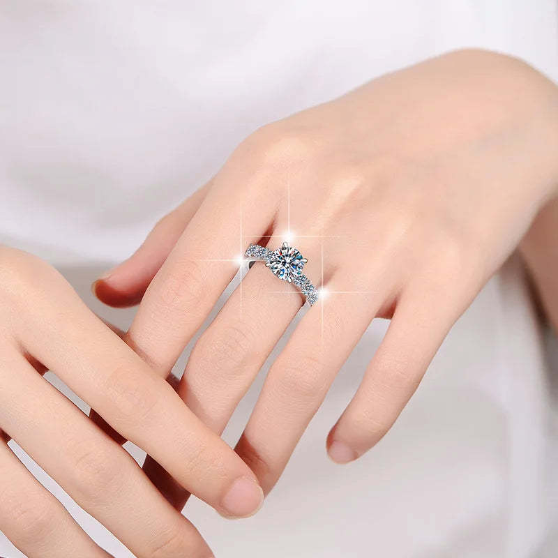 Solitarie White Round Cut Moissanite Diamonds 2ct 18k White Gold Wedding Engagement Ring-Mix MIx Style