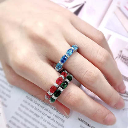 Green - Blue - Red Full Oval Moissanite Diamonds Luxury 18k White Gold Plated Ring | Mix Mix Style
