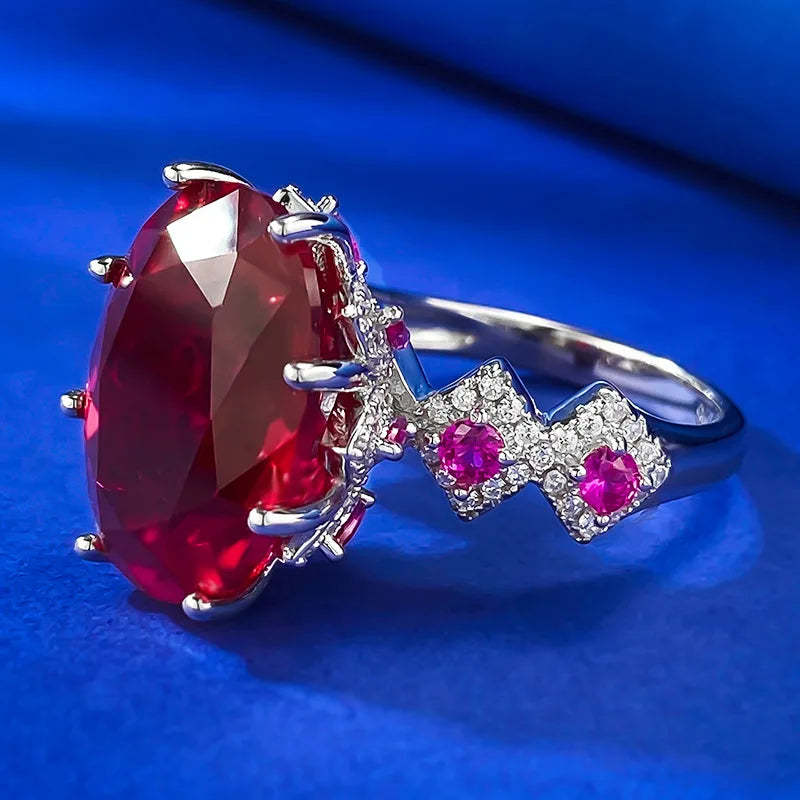 Vintage 8ct Ruby Diamond Ring 100% Real 925 Sterling Silver Party Wedding Band Rings for Women Bridal Engagement Jewelry Gift
