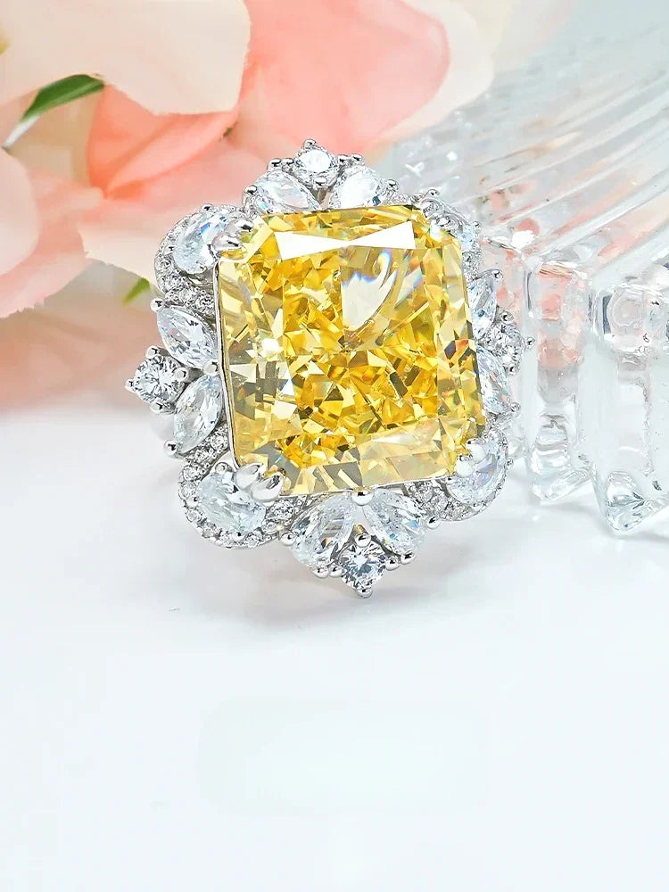 Fashionable Blue/Yellow Cushion Cut Diamond 4ct Colorful 18k White Gold Plated Enhahement Ring | Mix Mix Style-Mix MIx Style