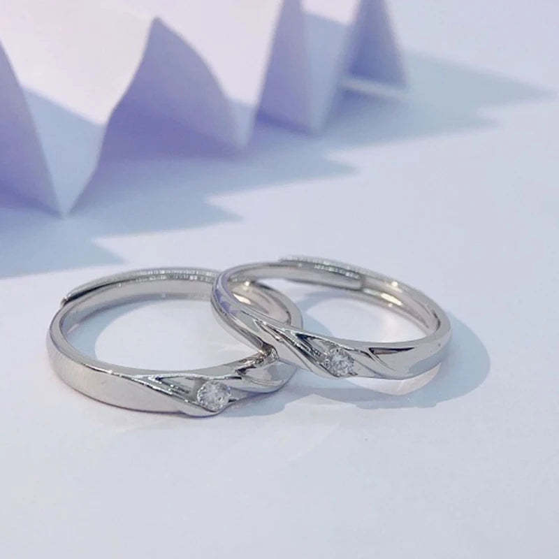 Classic 18k White Gold Moissanite Diamond Adjustable Opening Ring Pair | Mix Mix Style [Hot Seller]-Mix MIx Style