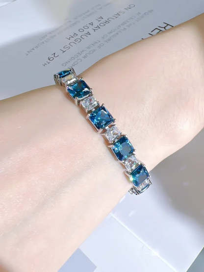Fashion Light Luxury Blue Diamond Princess Square 18k White Gold Bracelet | Mix Mix Style-Mix MIx Style