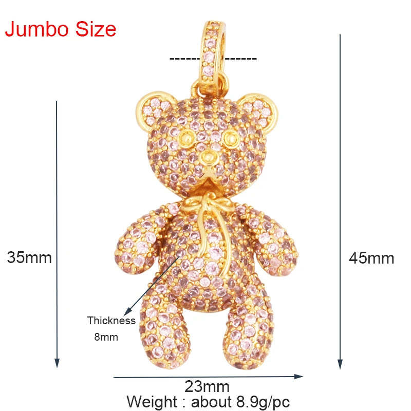 Luxury Fine Inlaid Rainbow Cubic Zironia Charm Pendant,Cute Bear Jewelry Necklace Bracelet Making Wholesale Supplies M85