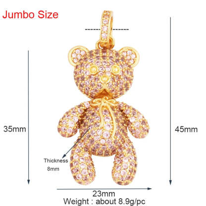 Luxury Fine Inlaid Rainbow Cubic Zironia Charm Pendant,Cute Bear Jewelry Necklace Bracelet Making Wholesale Supplies M85