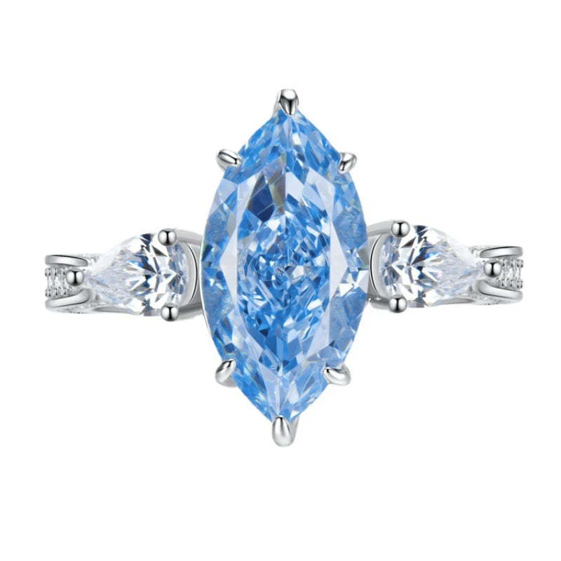 Ocean Solitarie Blue Marquise Cut Moissanite Diamond 18k White Gold Plated Engagement Ring-Mix MIx Style