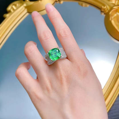 Green Cushion Cut Moissanite Diamonds ct 18k White Gold Luxury Engagement Ring | Mix Mix Style-Mix MIx Style