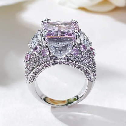 Purple Big Cushion Cut Moissanite Diamond 18k White Gold Plated Engagement Ring-Mix MIx Style
