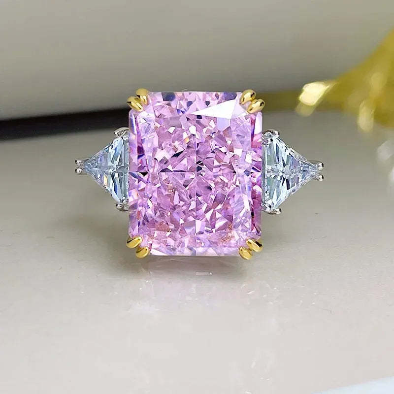 Solitarie Pink Radiant Cut Moissanite Diamonds 18k White Gold Plated Luxury Engagement Ring | Mix Mix Style-Mix MIx Style