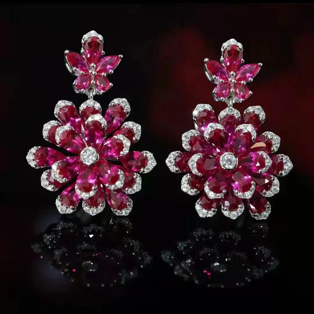 Vintage Flower Moissanite Diamond Sapphire Gemstone Ring/Necklace/Earrings Jewelry Sets | Mix Mix Style [Hot Seller]-Mix MIx Style