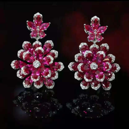 Vintage Flower Moissanite Diamond Sapphire Gemstone Ring/Necklace/Earrings Jewelry Sets | Mix Mix Style [Hot Seller]-Mix MIx Style