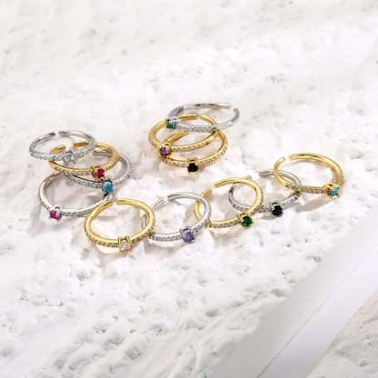 Green, Blue, Purple Dazzling Moissanite Diamond 18k White/Vermeil Gold Plated Open Adjustable Ring | Mix Mix Style