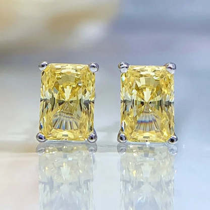 Pink - Yellow Dainty Classic Radiant Cut Moissanite Diamond 1ct Elegant 18k White Gold Plated Stud Earrings | Mix Mix Style