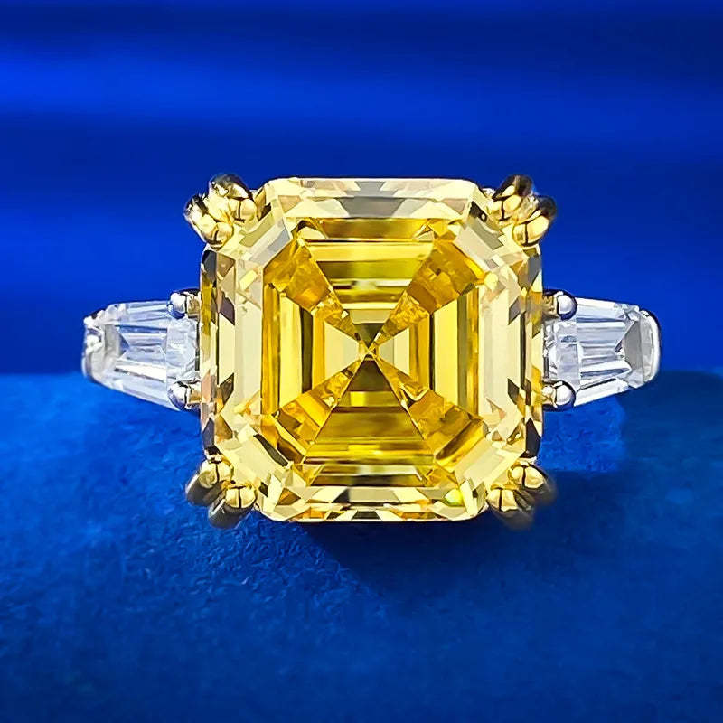 Luxury Yellow Asscher Cut Moissanite Diamonds 18k White Gold Solitarie Engagement Ring-Mix MIx Style