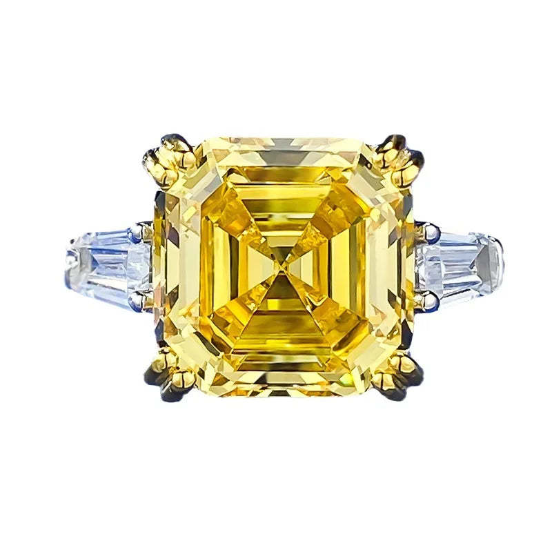 Luxury Yellow Asscher Cut Moissanite Diamonds 18k White Gold Solitarie Engagement Ring-Mix MIx Style