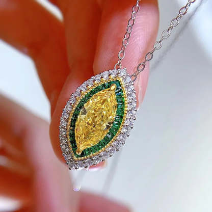 Yellow & Green Dazzling Marquise Cut Moissanite Diamond Pendant Luxury 18k White Gold Plated Necklace | Mix Mix Style