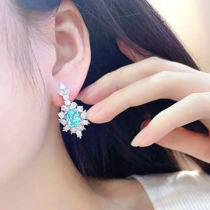 Blue & White Dazzling Oval Cut Moissanite Diamond Luxury 18k White Gold Plated Drop Earrings | Mix Mix Style