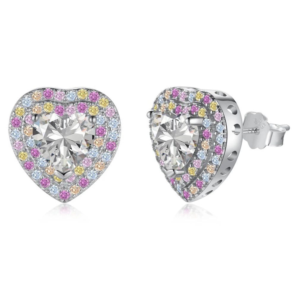 Dazzle Pink Heart Cut Lab Diamond Stud 18k White Gold Plated Earrings | Mix Mix Style-Mix MIx Style