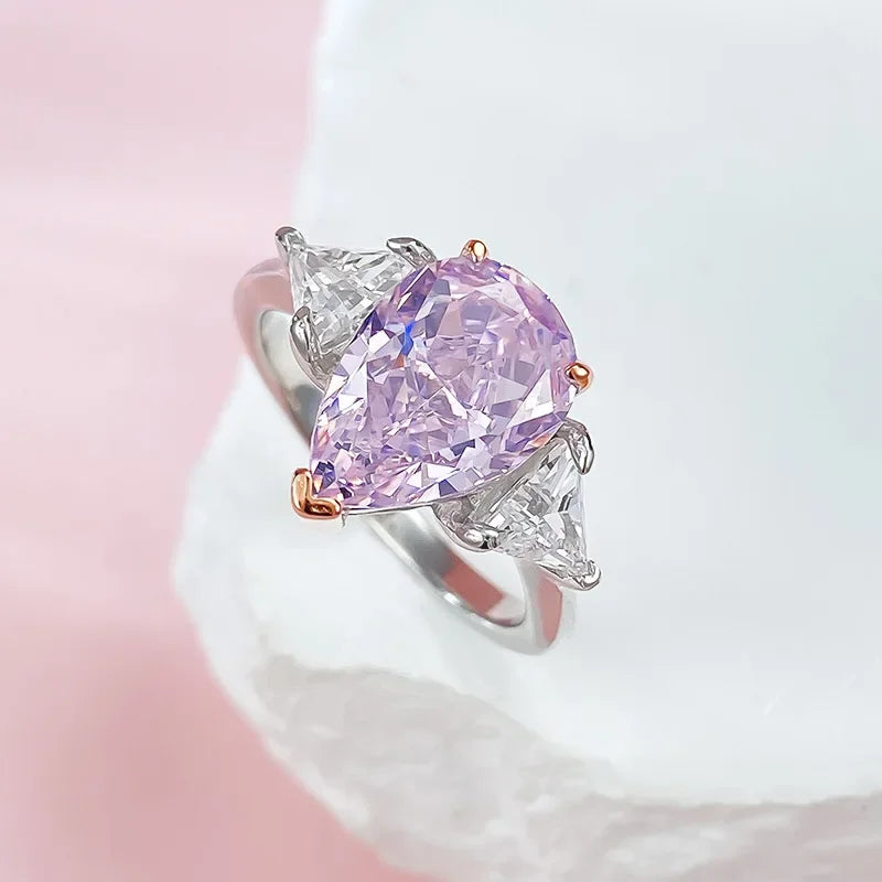 Pink Pear Cut Moissanite Diamonds 18k White Gold Plated Solitarie Engagement Ring | Mix Mix Style-Mix MIx Style