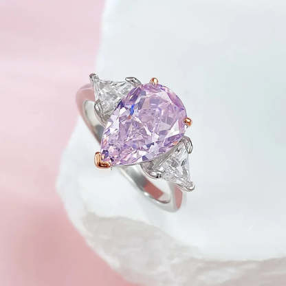 Pink Pear Cut Moissanite Diamonds 18k White Gold Plated Solitarie Engagement Ring | Mix Mix Style-Mix MIx Style